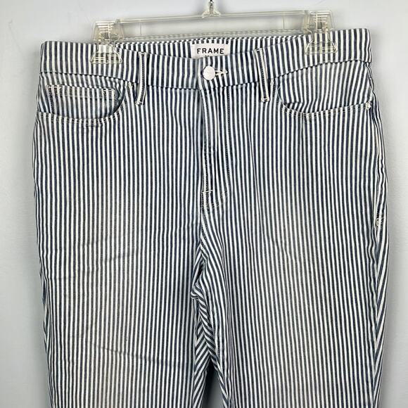 Frame Le Crop mini boot pinstripe denim pants size 32 - Picture 2 of 12